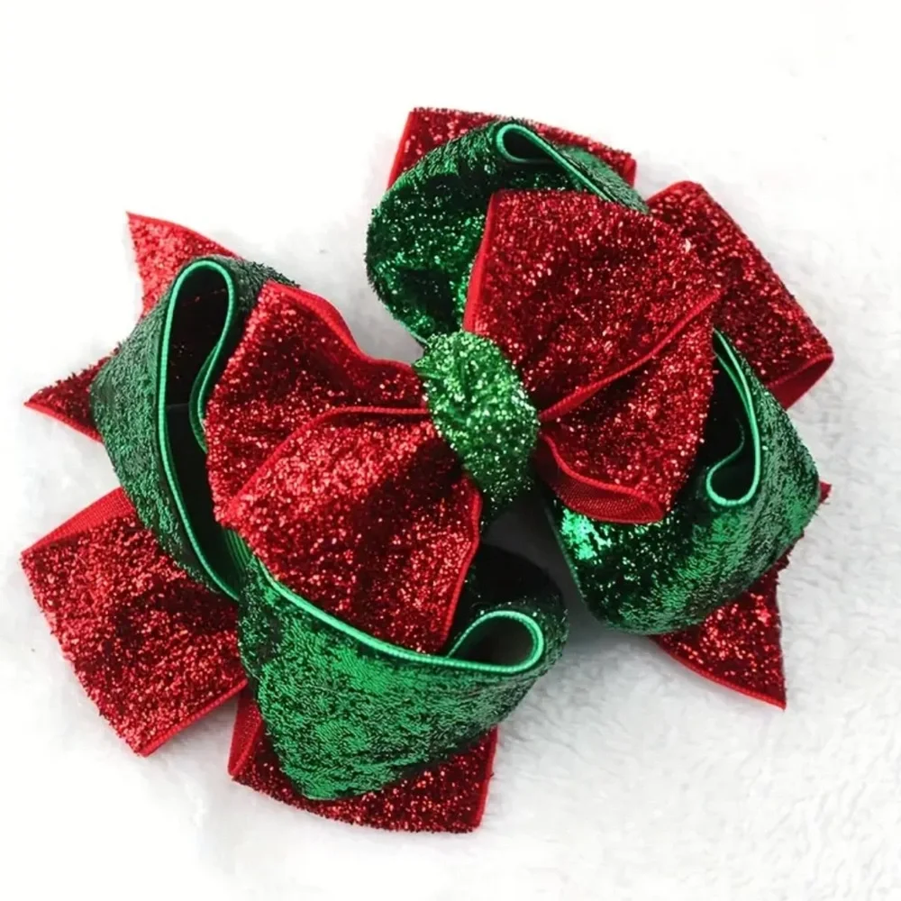 Velvet Christmas Hairpin - Onion Glitter Bow Winter Holiday Series Boutique NEW